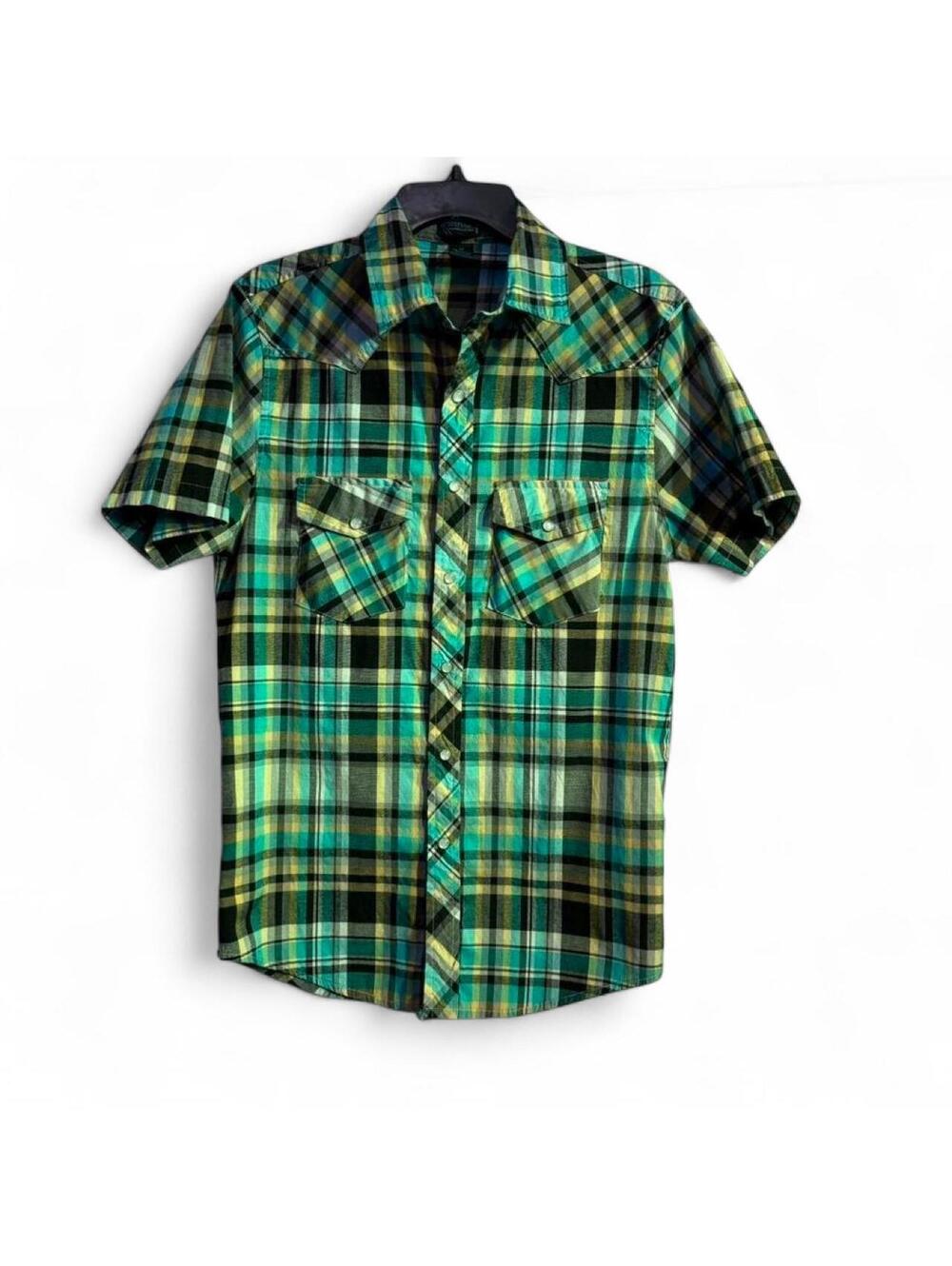 Black and Teal Plaid Pearl snap